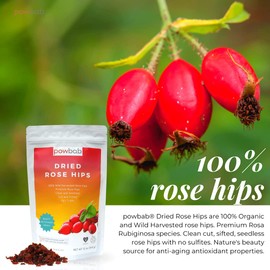 powbab Dried Rose Hips - 100% Organic Wild Rosehip Cut & Sifted. Premium Rosa Rubiginosa. Bulk Seedless Whole Dried Organic for Rose Hip Tea. No Added Sugar. Fair Trade (12 oz)