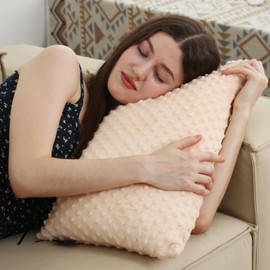 Hugsmiling Weighted Pillow, 6.6lbs Tactile Sensory Huggable Throw Pillows with Machine Washable Cover, Chemical-Free Fabric, Better Sleep on Couch (Beige)