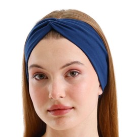 BABYGIZ Women's Stretchy Knotted Headbands, Solid Color, Non-Slip for Yoga, Workout, Running (Navy Blue, 1 Count (Pack of 1))