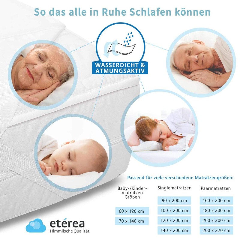 etérea Agnes Waterproof Terry Mattress Topper, 180x200 cm