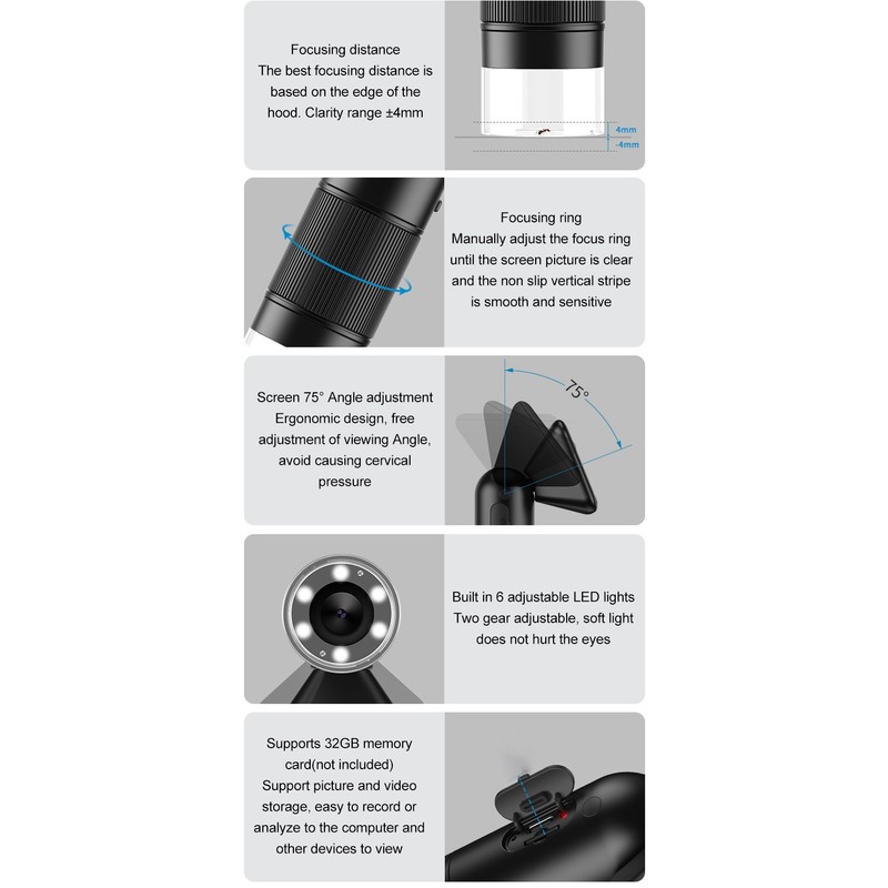Handheld Digital Microscope with 2 Inch Screen 400 to 800x