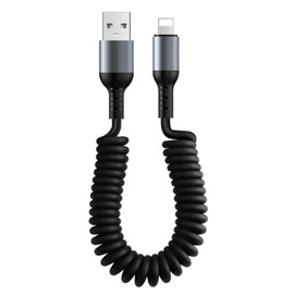 MEDIOPPTEK USB A to Lighting Cable 3ft 2pack, Coiled Cord for Car Short Type-C Retractable Cable for Phone 14 13 12 11 X Pro Max, Carplay Cord for Car (Black)
