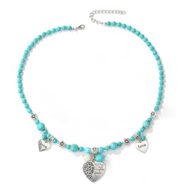 HMOOY Turquoise Necklace, Boho Long Turquoise Beaded Necklace Vintage Ethnic Bohemian Turquoise Pendant Necklace Statement Western Turquoise Jewelry for Women Ladies (Heart)