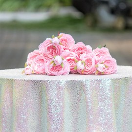 HMQIANG Iridescent Sequin Tablecloth 120" Round Sparkly Iridescent Drape Table Cloth Sequin Fabric Table Cover for Wedding Birthday Party Baby Shower