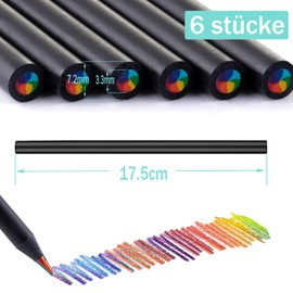 Canollo Rainbow Pencils Children 7 in 1, Pack of 6 Rainbow Pens for School Cone Filling, Rainbow Pens, Children's Drawing Rainbow Pens for Party Bags, Children's Birthday, School Girls (Black)