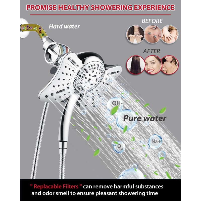 GRICH Filtered Shower Head with Handheld: 2.5GPM Shower Heads with