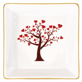 SANFERGE 2 Pieces Jewelry Dish Tray, Ceramic Ring Holder Trinket Dish with decorative pattern, Square/Round Plate for Necklace Bracelet Earrings key, Perfect for Women Birthday Wedding Engagement