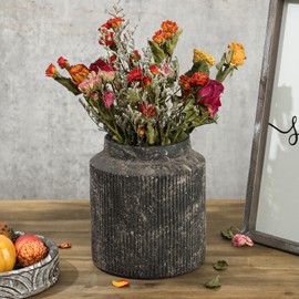 Rustic Terracotta Ceramic Vase for Home Decor, Farmhouse Ribbed Decorative Vase for Dining Table, Coffee Table, Shelf, and Living Room - 6.1IN Vintage Style Flower Vase