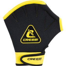 CRESSI Unisex Adult Aqua Boost Swim Gloves, Neoprene Ultraspan Swimming Gloves, Wrist Strap, Black, Swimming, Arm, Back, Shoulder Training, Water Aerobics, Aquafitness, Black/Yellow, XL