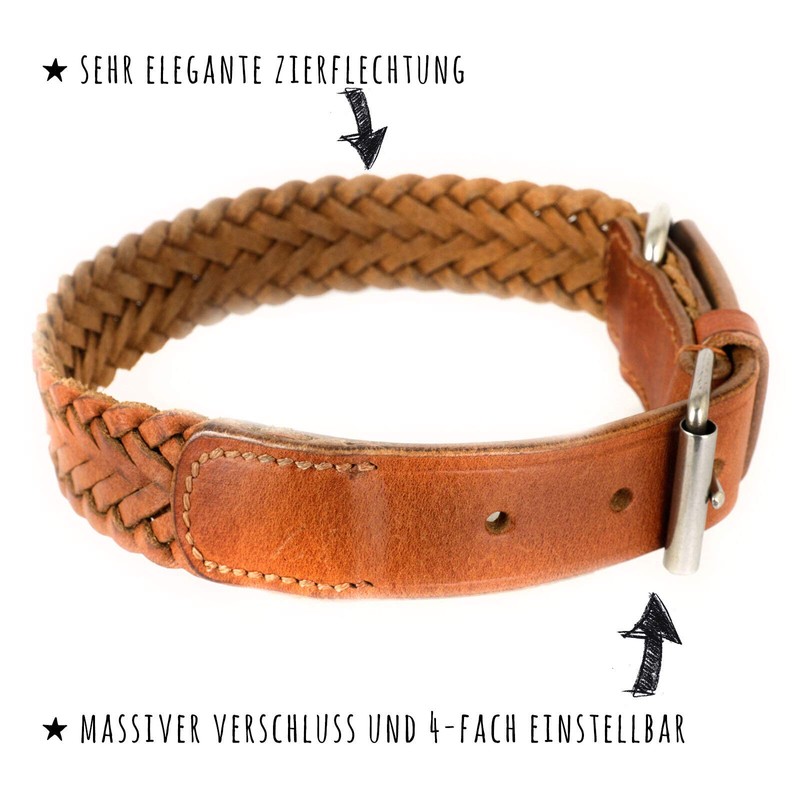 Monkimau Dog Collar Braided Genuine Leather Adjustable (S 27-33 cm