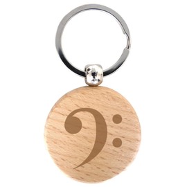 keepdrum Bass Clef Key Ring Wooden Round Gift for Musicians, natural, Unit size