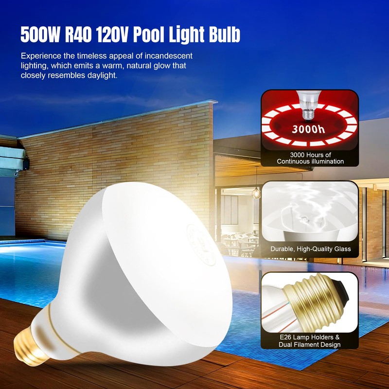 Generalman 500W R40 120V Pool Light Bulb for Inground Pool