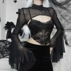 Women Goth Crop Tops Gothic Punk Fishnet Cover Up Bell