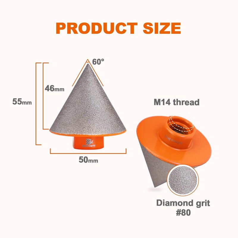 Diamond Beveling Chamfer Bit,BRSCHNITT 50mm Diamond Finger Milling Bits with