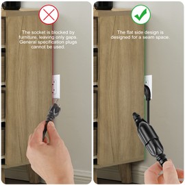 VSEER 2Feet 16 Gauge Flat Plug Heavy Duty Extension Cord Outlet Saver 3-Prong Grounded Short Power Extension Cord, SJT 3X16AWG 13A 1625W, UL Listed (Black, 2FT)