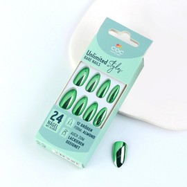 Green Chrome Metal Press on Nails Glossy Sparkly False Nails Gel Glue on Nails Shine Mirror Medium Almond Manicure Art Acrylic Fake Nails Stick on Nails with Chrome Design for Coquette Women 24Pcs
