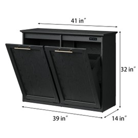 OLD CAPTAIN Tilt Out Trash Cabinet with Quick Installation and Deodorising Function, Wooden Freestanding Trash Can Cabinet Holds Up to 2x13 Gallons Capacity for Kitchen and Dining Room, Pure Black