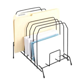 STAPLES Organizador de archivos de escritorio con inclinación de metal, 8 compartimentos, diseño escalonado, negro, almacenamiento de papel de oficina