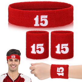 Jadive Italia Mexico USA Number 15 Sweatband Set Headband and Wristbands Includes 1 Head Sweatband and 2 Sports Wristband Costume Absorbing Headband USA Italy Mexico Costume(Number 15,Red)
