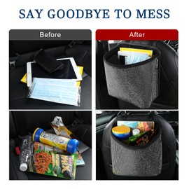 Cavalcade Car Back Seat Organizer, Bling Hanging Pocket, Large Seat Back Travel Caddy Bag, Diamond Trash Bin Garbage Container (White)