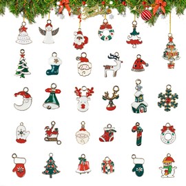 Miniature Christmas Tree Decoration, 30-Piece Christmas Pendant, Small Christmas Tree Decoration, Christmas Pendant Made of Enamel, Advent Calendar Decoration, Mini Christmas Tree Decoration,