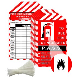 25 Pack Monthly Fire Extinguisher Inspection Tags Record 4 Year with Adjustable Wire Ties - 3.25 x 5.75 Inch PP Extinguisher Recharge and Inspection Record Tag for Indoor Outdoor Fire Extinguishers