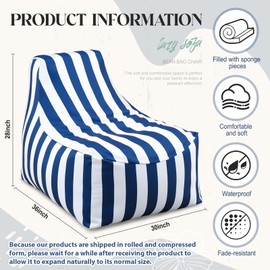 Briwooody 1 Pcs Boat Bean Bag Chair Lounge Waterproof Outdoor Marine Beanbag Chair Patio Comfy Lazy Sofa Couch Seating for Boats Camping Balcony (Blue,White)