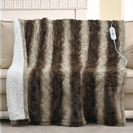 Bearhug Heated Blanket Throw Size 50" x 60" Single Controller, Faux Fur & Sherpa Electric Blanket, 4 Heating Levels & 4H Auto Off, Over-Heat Protect, ETL Certification, Machine Washable-Chocolate