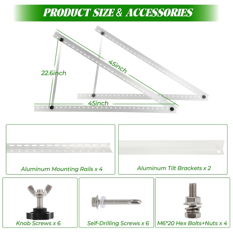 45in Solar Panel Mount Brackets, 1 Set 0 -90° Adjustable