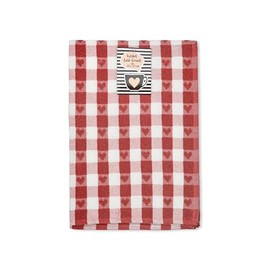 Emma Barclay Jumbo Heavy Weight Check Kitchen Tea Towel with Heart Detail (Red)