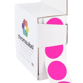 ChromaLabel 1 Inch Round Label Permanent Color Code Dot Stickers, 1000 Labels per Dispenser Box, Fluorescent Pink