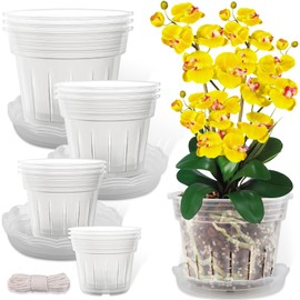 REMIAWY Orchid Pot, 12 Clear Orchid Pots with Holes and 9 Saucers, 3 Each of 4.1, 4.8, 5.7 and 6.4 Inch Orchids Pots Planter for Repotting, Plastic Breathable Flower Plant Nursery Pot with Drainage
