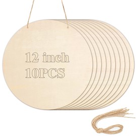 10Pcs Thickened Wood Circles for Crafts with Holes,12" Unfinished Wood Rounds Discs with Twine,Wooden Round Circles for Door Hanger,Blank Wooden Signs for Painting,Wood Burning