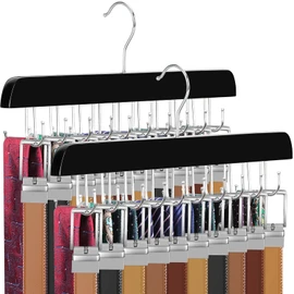 TOPIA HANGER 40 Hooks Belt Tie Hanger Space Saving for Closet, 2 IN 1 Belt Ties Racks Max 60 Belts with 60 Ties Capacity, Curved with Flat Hooks for Belts,Ties,Bras,Closet Organizers and Storage CT70B
