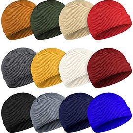 Geyoga 12 Pieces Trawler Beanie Hats Knit Cuff Beanie Roll-Up Edge Skull Cap Fisherman Beanie for Men Women (Multiple Colors)