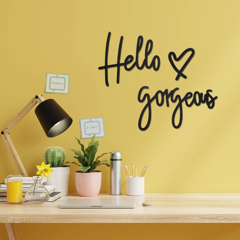 Hello Gorgeous Wall Decor 3D Wooden Hello Gorgeous Sign, Black
