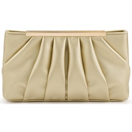 QIRACHIC Light Gold Clutch Purse Elegant Pleated Formal Handbag Classy Evening Bag for Women
