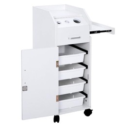 Flulep Hair Salon Storage Cart with Wheels & 3 Hair Dryer Holders & 4 Drawers & Lock & 2 Keys, Hairdressing Tools Station Mobile Makeup Case White