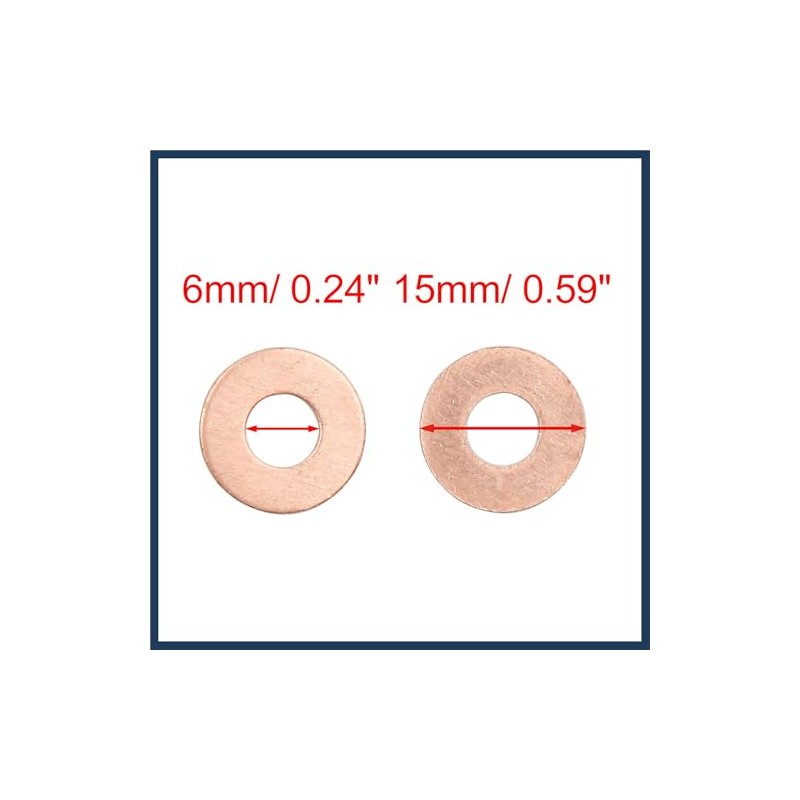 INFINAUTO 40pcs 6mm Inner Dia Copper Washers Flat Sealing Gaskets