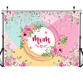 SJOLOON Pink Style Mother's Day Backdrop Flowers with Masonry Photo Background Mom Backdrop for Mother's Day Party Decoration Studio Props 12698 (8x6FT)