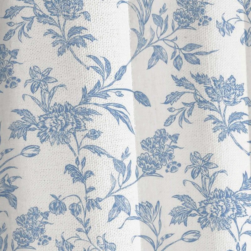 Extra Long Shower Curtain Blue Floral Cotton Cottagecore Shower Curtain
