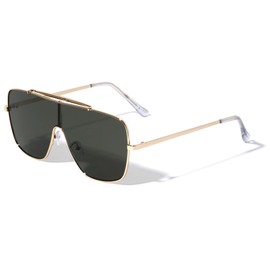 Vancouver Flat Top Square Shield One Piece Aviator Sunglasses M10783 (Green)