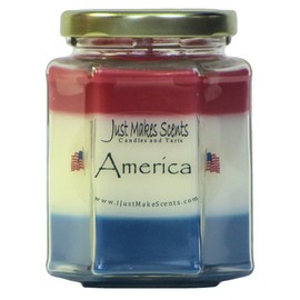 Just Makes Scents America - Patriotic Red, White & Blue Blended Soy Candle Great for Veterans Day, Memorial Day and Independance Day Decorations