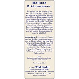 NCM Öle 100 % natural organic balmish flower water / hydrolate, pack of 1 (1 x 250 ml)