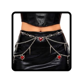 ELABEST Gothic Waist Chain Heart Charms Chains Belt Y2K Tassel Jewelry for Women Jeans Dress (Silver Waist Chain-2)