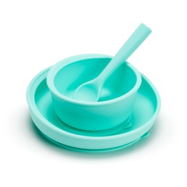 Munchkin® C’est Silicone!™ Feeding Set with Suction Bowl, Suction Plate and Spoon, Designed For Baby Led Weaning and Infant and Toddler Self Feeding, Silicone, Mint