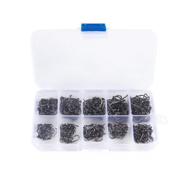 LeTradeJP Fishing Hooks, High Carbon Steel, High Strength, Corrosion Resistant, 10 Different Sizes 03-12 (500 Pieces) Set with Tube, Large Ring, Thick Axis, Live Bait, Assist Hooks, Fishing Tools