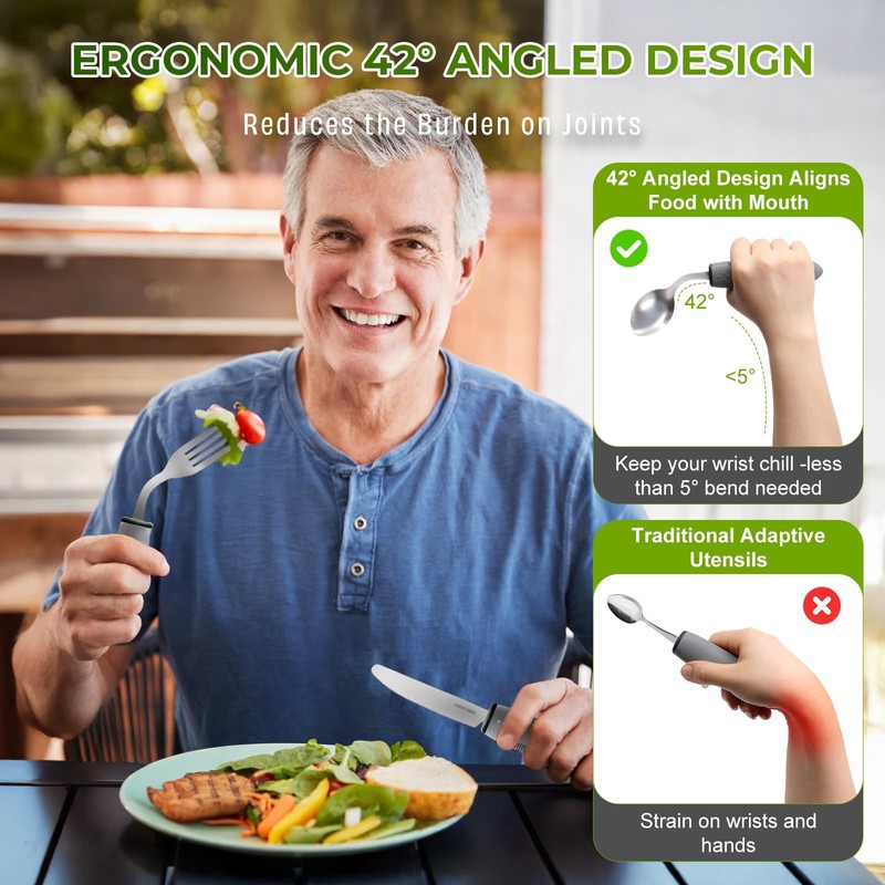 Adaptive Utensils, Adaptive Utensils 4pcs for Hand Tremors,Elderly, Arthritis,Parkinsons-Built Up
