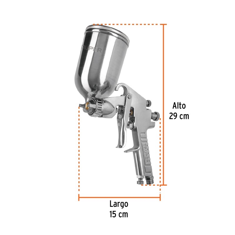 Truper PIPI-422, Pistola para pintar gravedad LVMP vaso aluminio boquilla