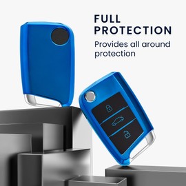 kwmobile Key Cover Compatible with VW Golf 7 MK7 3 Button Car Key Fob - Soft TPU Protector Case - Blue High Gloss